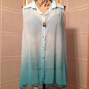 ➕Plus Size Mint Ombré Button Top 3X EUC